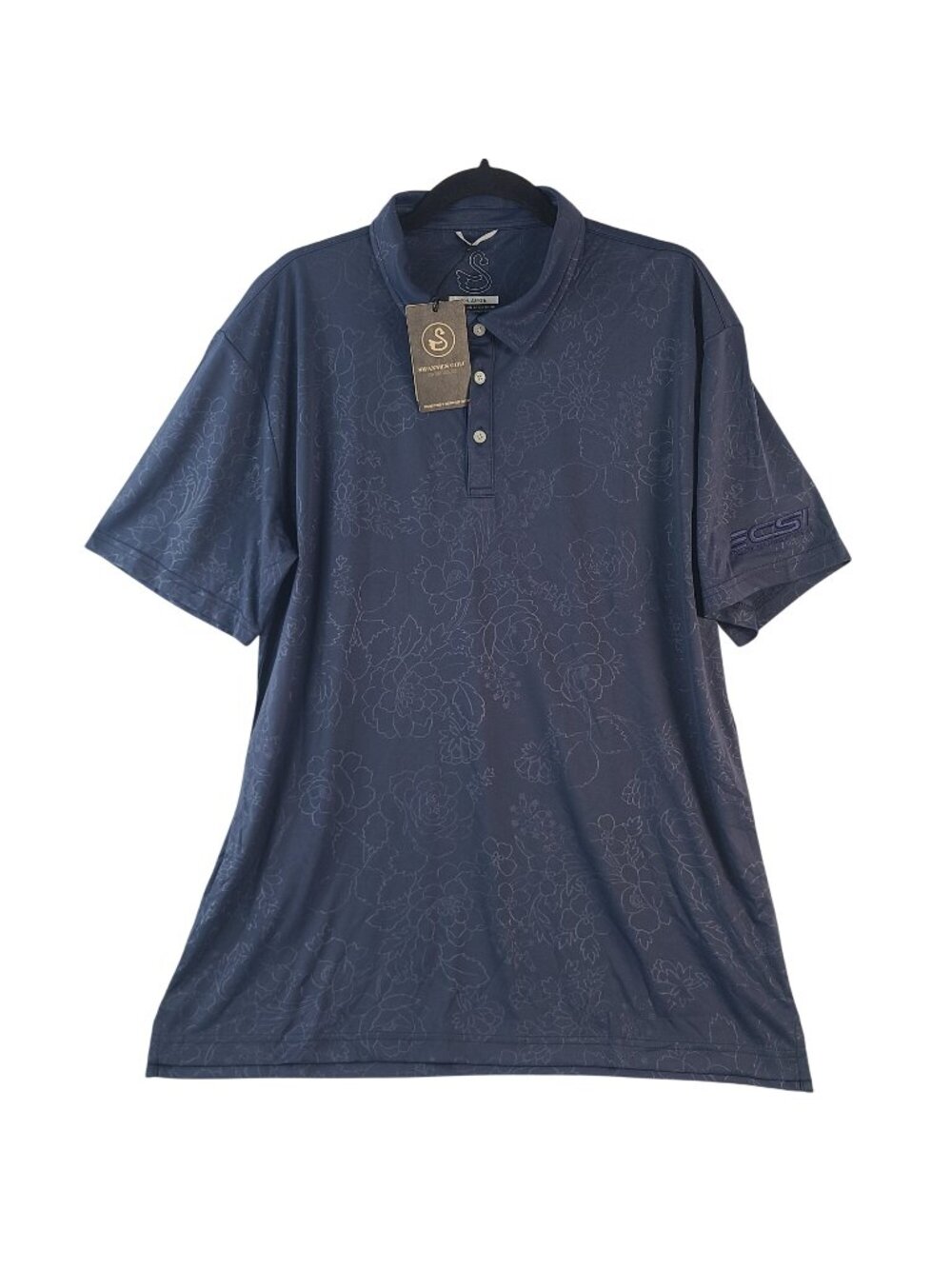 NEW Swannies Golf Men's Ehrman Polo Shirt Navy XL Short Sleeve Floral Pattern
